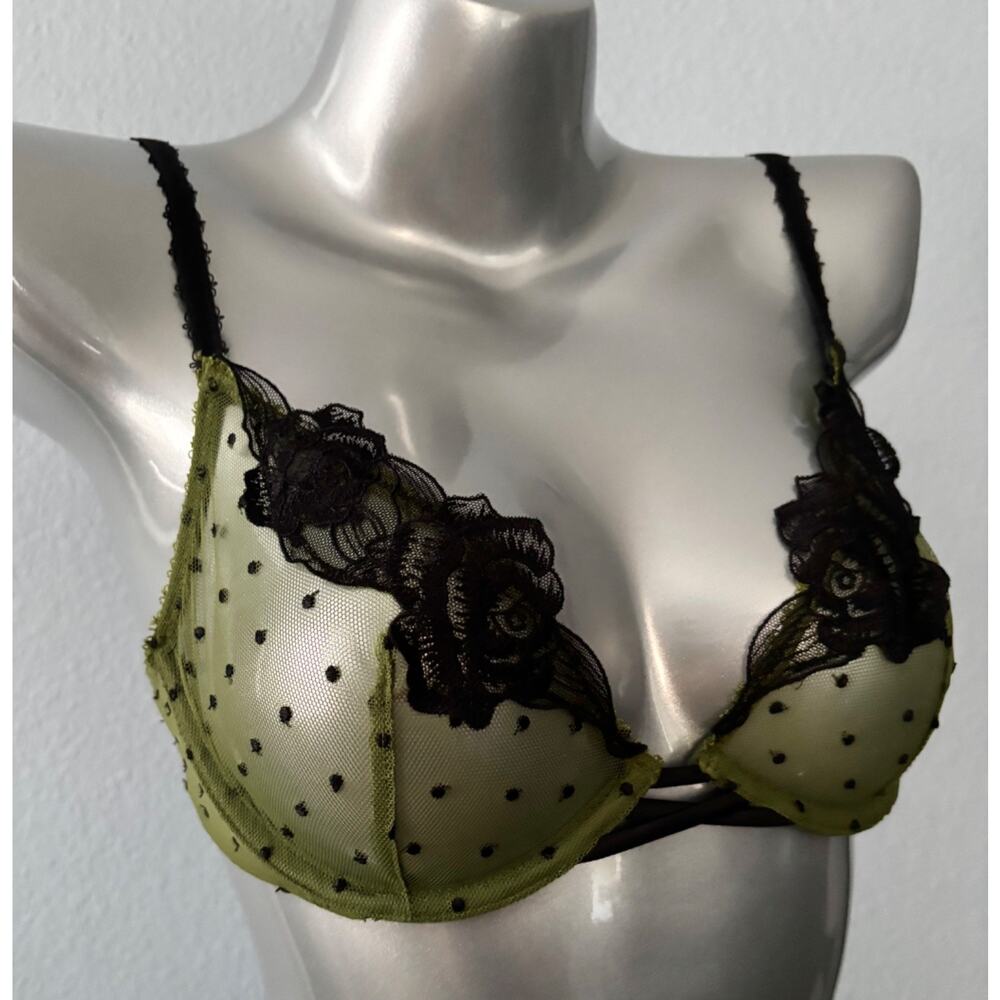 Victoria's Secret Bra Very Sexy Green Mesh Black Dot Unlined Underwire Demi 36B - Picture 2 of 4